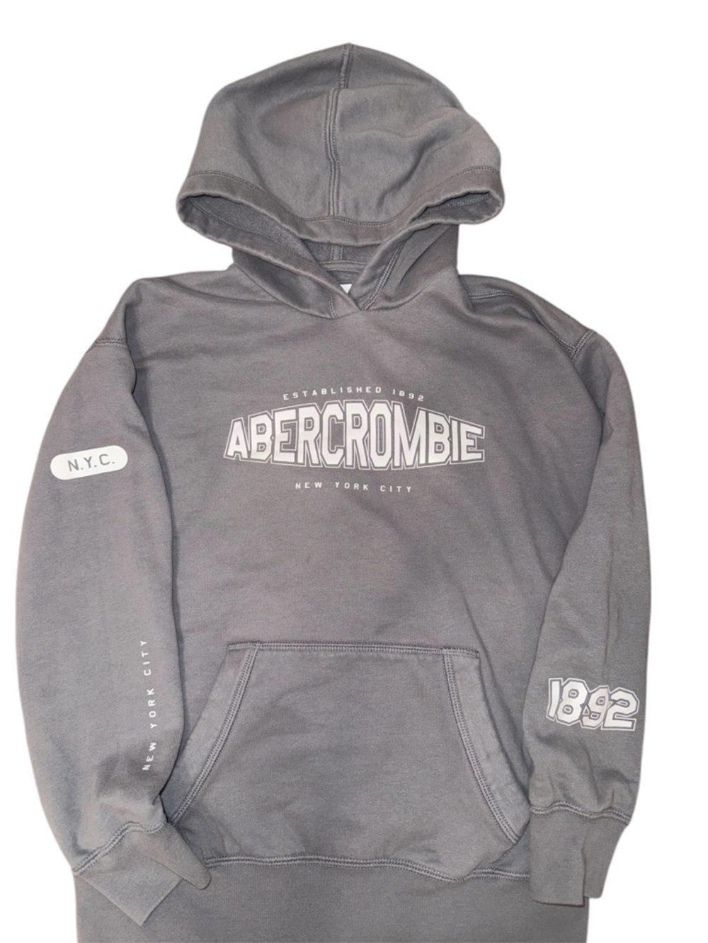 Abercrombie Kids Charcoal Gray Hoodie Pullover Sweatshirt 1892 NYC Boys 11 / 12